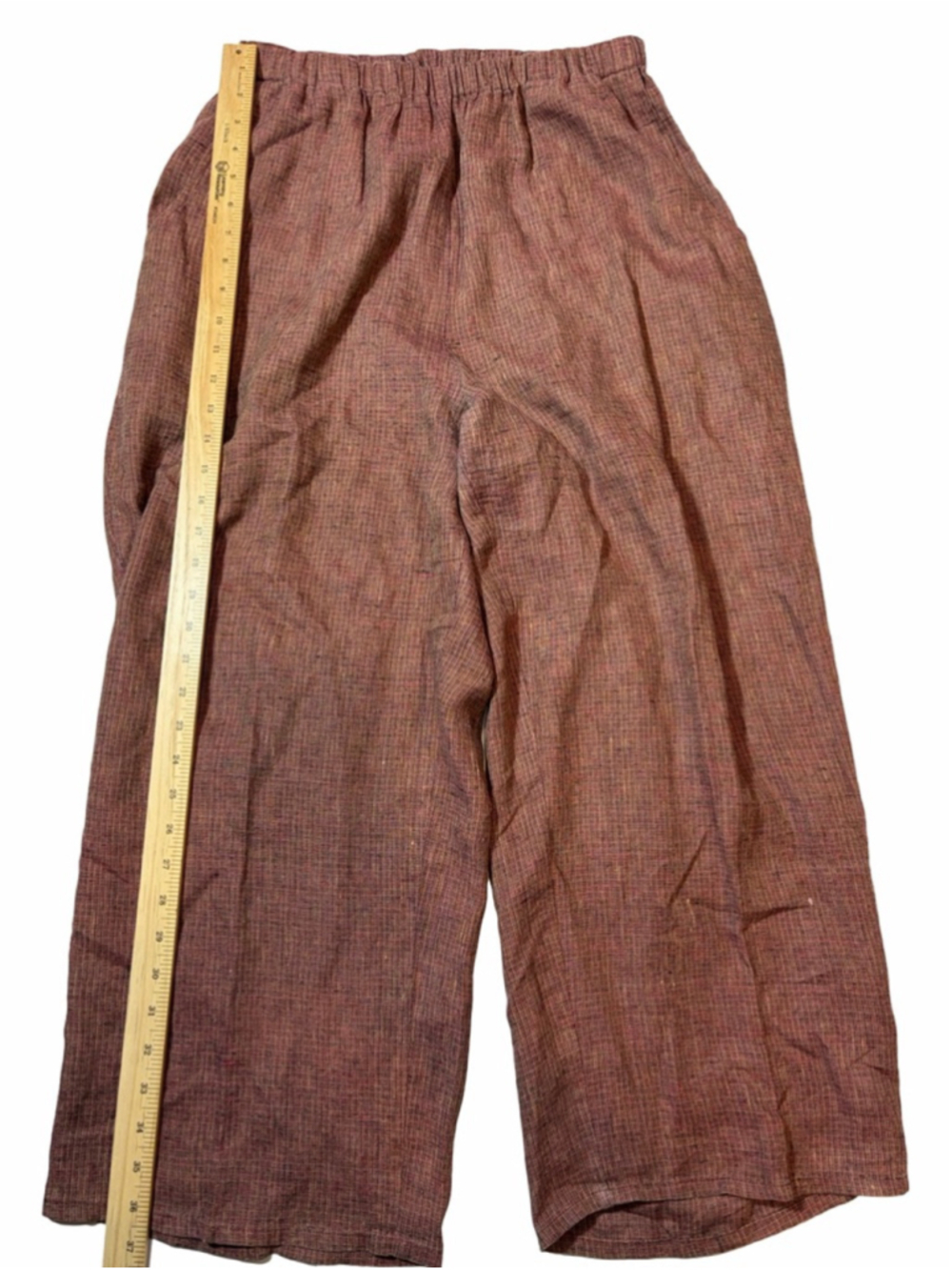 FLAX Linen Wide Leg Pants Lagenlook Boho Earth Tone Pull On Crop Medium - Picture 5 of 10